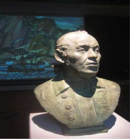 Busto de Vitus Jonassen Bering realizado tras el hallazgo de su cuerpo en la isla que lleva su nombre.