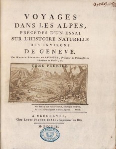 Portada de “Viajes por los Alpes” de Saussure. Fuente: www.histoire-passy-montblanc.fr