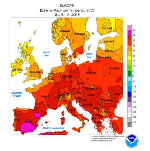 Temperaturas máximas registradas del 5 al 11 de Julio en Europa