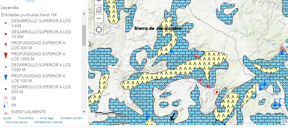 Mapa del karst en España a escala 1.000.000, con enfoque en la Sierra de Javalambre 